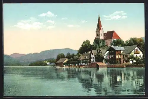 AK Maria Wörth am Wörthersee, Uferansicht mit Kirche