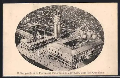 AK Venezia, Il Campanile di S. Marco col Panorama visto dall`Areoplano