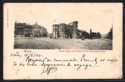 AK Trier, Porta Nigra mit Blick in die Simeonsstrasse