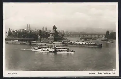 Foto-AK Koblenz, Dampfer der Köln-Düsseldorfer Rheindampfschiffahrt am Derutschen Eck