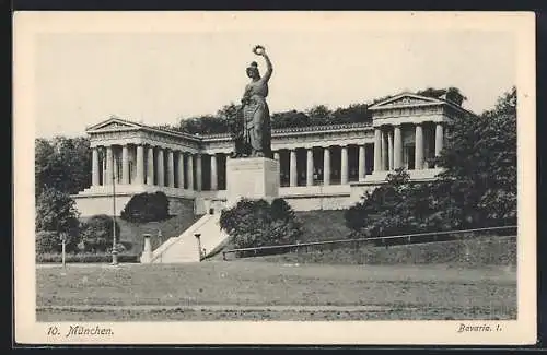 AK München, Bavaria von Schwanthaler und Ruhmeshalle von Klenze