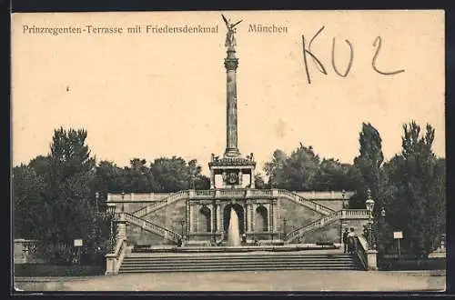 AK München, Prinzregenten-Terrasse mit Friedensdenkmal