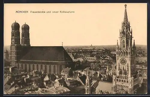 AK München, Frauenkirche und neuer Rathausturm