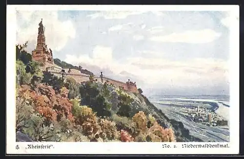 AK Rüdesheim, Niederwalddenkmal mit Stadtblick