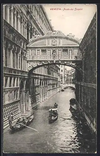 AK Venezia, Blick zur Ponte dei Sospiri, Gondeln