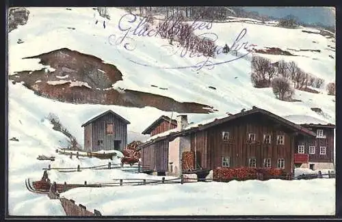 Künstler-AK Theo Stroefer Serie Nr.1899: Gehöft mit Schnee im Umfeld