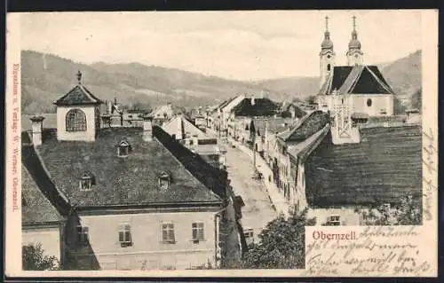 AK Obernzell, Strassenpartie mit Kirche