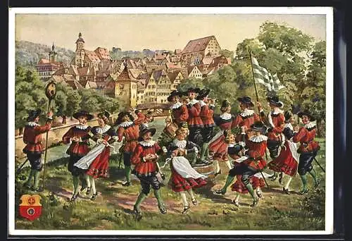 Künstler-AK Schwäb. Hall, Historischer Salzsiedertanz