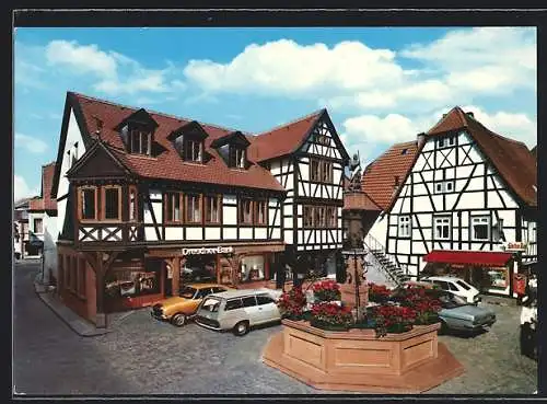 AK Michelstadt /Odenwald, Brunnen am Marktplatz mit Dresdner Bank