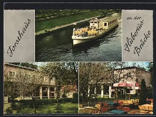 AK Berlin-Wannsee, Forsthaus an der Hubertusbrücke, Dampfer, Inh. Kurt Schulze