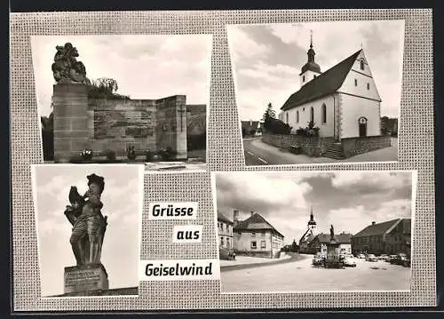 AK Geiselwind /Steigerwald, Kirche, Denkmal, Schwedischer General Murrmann