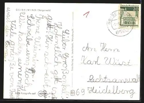 AK Geiselwind /Steigerwald, Kirche, Denkmal, Schwedischer General Murrmann