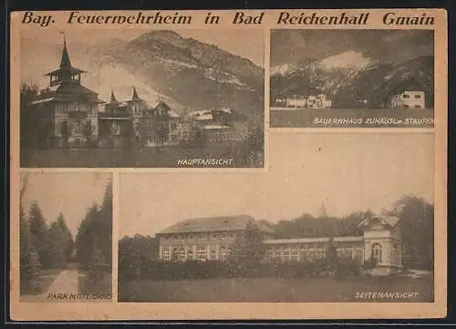 AK Bad Reichenhall, Gmain, Bauernhaus Zuhäusl mit Staufen, Seitenansicht, Bay. Feuerwehrheim