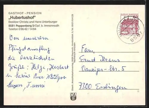 AK Immenreuth, Gasthof-Pension Hubertushof, Innenansicht, Eingang