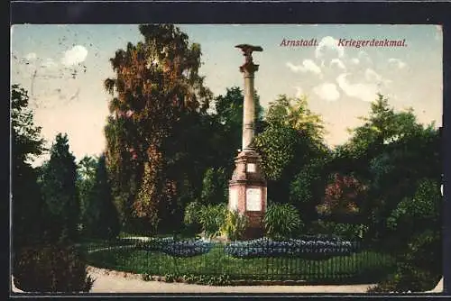 AK Arnstadt, Park mit Kriegerdenkmal