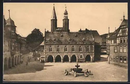 AK Goslar a. Harz, Marktplatz mit Kaiser Worth, Rathaus und Marktkirche