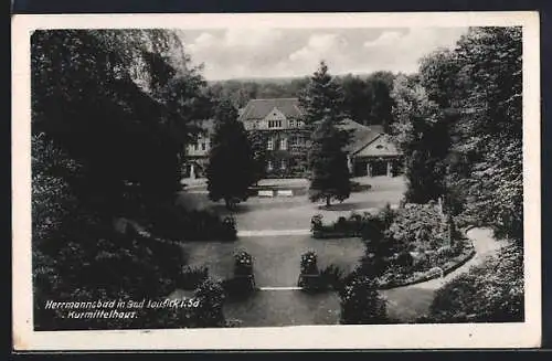 AK Bad Lausick i. Sa., Hermannsbad, Kurmittelhaus und Garten