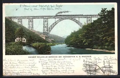 AK Müngsten a. d. Wupper, Kaiser Wilhelm-Brücke mit Eisenbahn