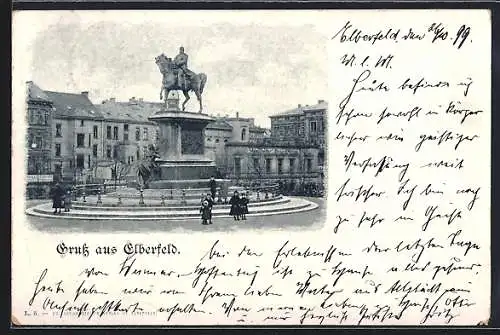 AK Elberfeld, Strassenpartie mit Geschäften und Denkmal