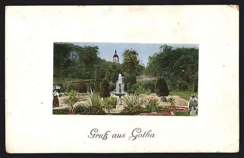 AK Gotha, Ortspartie mit Brunnen