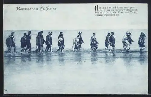 AK St. Peter / Peter-Ording, Nordseebad, Polonaise im Wattenmeer