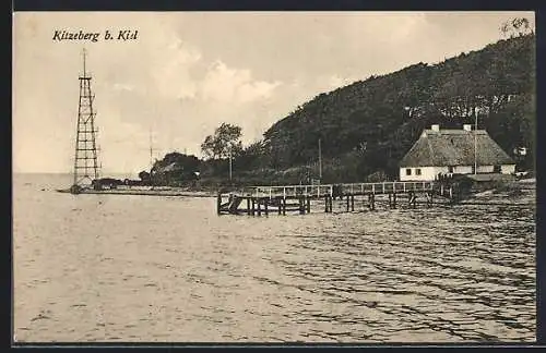 AK Kitzeberg b. Kiel, Uferpartie mit Aussichtsturm