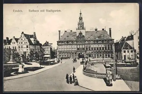 AK Emden, Rathaus mit Stadtgarten