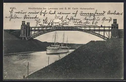 AK Kiel, Hochbrücke bei Levensau und S. M. Yacht Hohenzollern