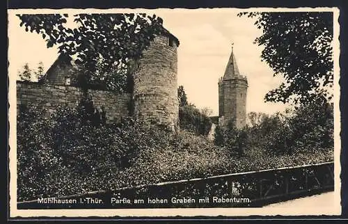 AK Mühlhausen i. Thür., Partie am hohen Graben mit Rabenturm