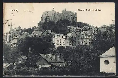 AK Marburg, Blick auf den Ort und Schloss