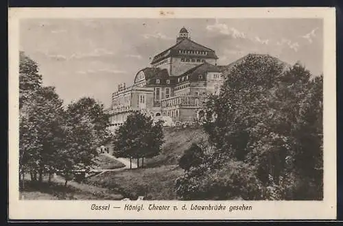 AK Cassel, Königliches Theater von der Löwenbrücke gesehn