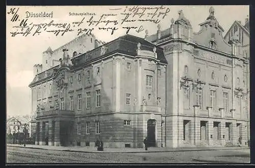 AK Düsseldorf, Schauspielhaus mit Strassenpartie