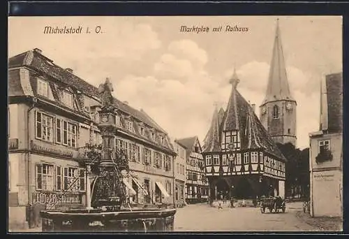 AK Michelstadt i. O., Marktplatz mit Hotel zum Schwaben und Rathaus