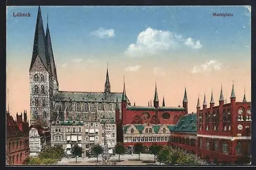 AK Lübeck, Marktplatz mit Kirche