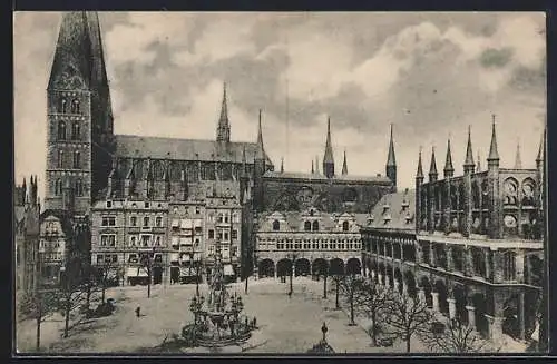 AK Lübeck, Blick vom Markt auf die St. Marien-Kirche