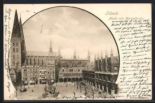 AK Lübeck, Markt mit Marienkirche