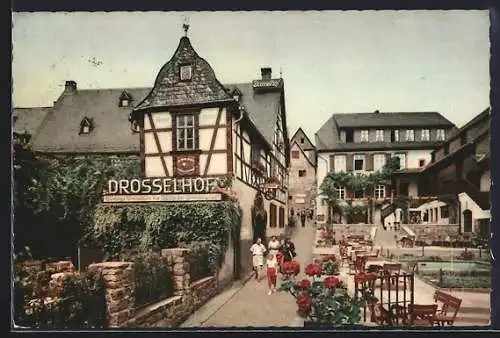 AK Rüdesheim am Rhein, Drosselgasse mit Hotel Drosselhof