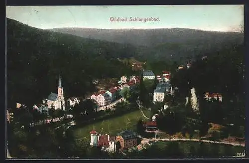 AK Wildbad Schlangenbad, Strassenpartie mit Kirche