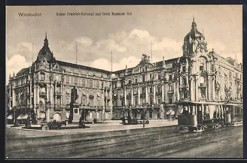 AK Assmannshausen a. Rh., Kaiser Friedrich-Denkmal und Hotel Nassauer Hof