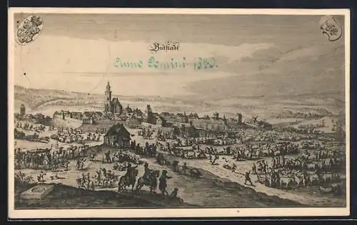 Künstler-AK Buttstädt, Historische Stadtansicht im Jahr 1640