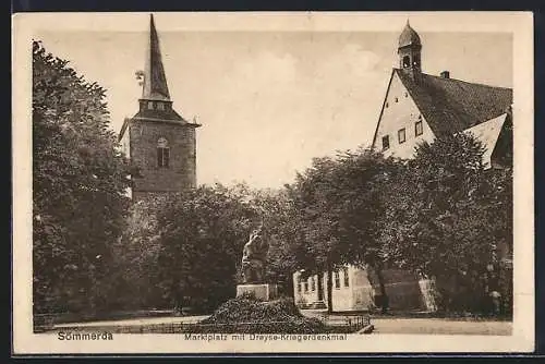 AK Sömmerda, Marktplatz mit Dreyse-Denkmal