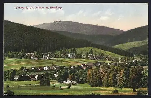 AK Cabarz / Thür., Ortsansicht mit Inselberg