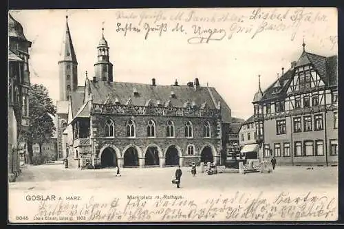 AK Goslar a. Harz, Marktplatz mit Rathaus