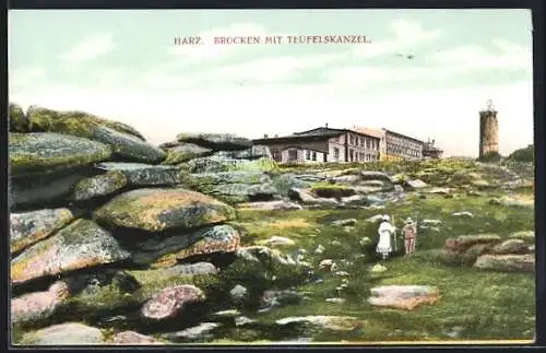 AK Brocken /Harz, Gipfel mit Teufelskanzel