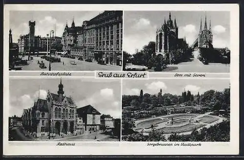 AK Erfurt, Bahnhofsplatz, Dom und Sorgebrunnen