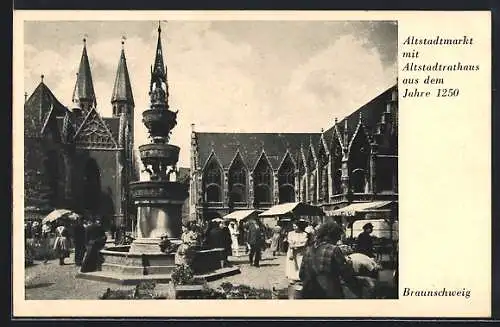 AK Braunschweig, Altstadtmarkt mit Rathaus