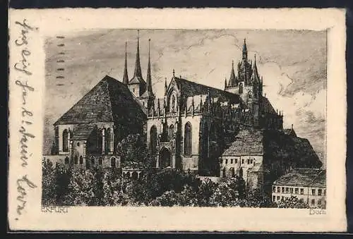 Künstler-AK Erfurt, Blick auf den Dom