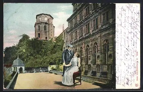 AK Alt-Heidelberg / Neckar, Ortspartie und Student mit Frau