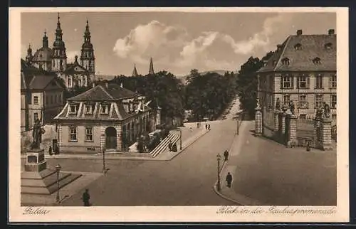 AK Fulda, Pauluspromenade mit Kirche und Denkmal