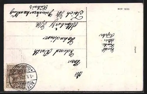 Präge-AK Rauchschwalben vor einem Sternenhimmel